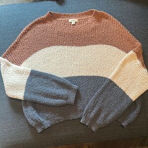 Alfani Brown and Cream Crew Neck Sweater with Relaxed Fit